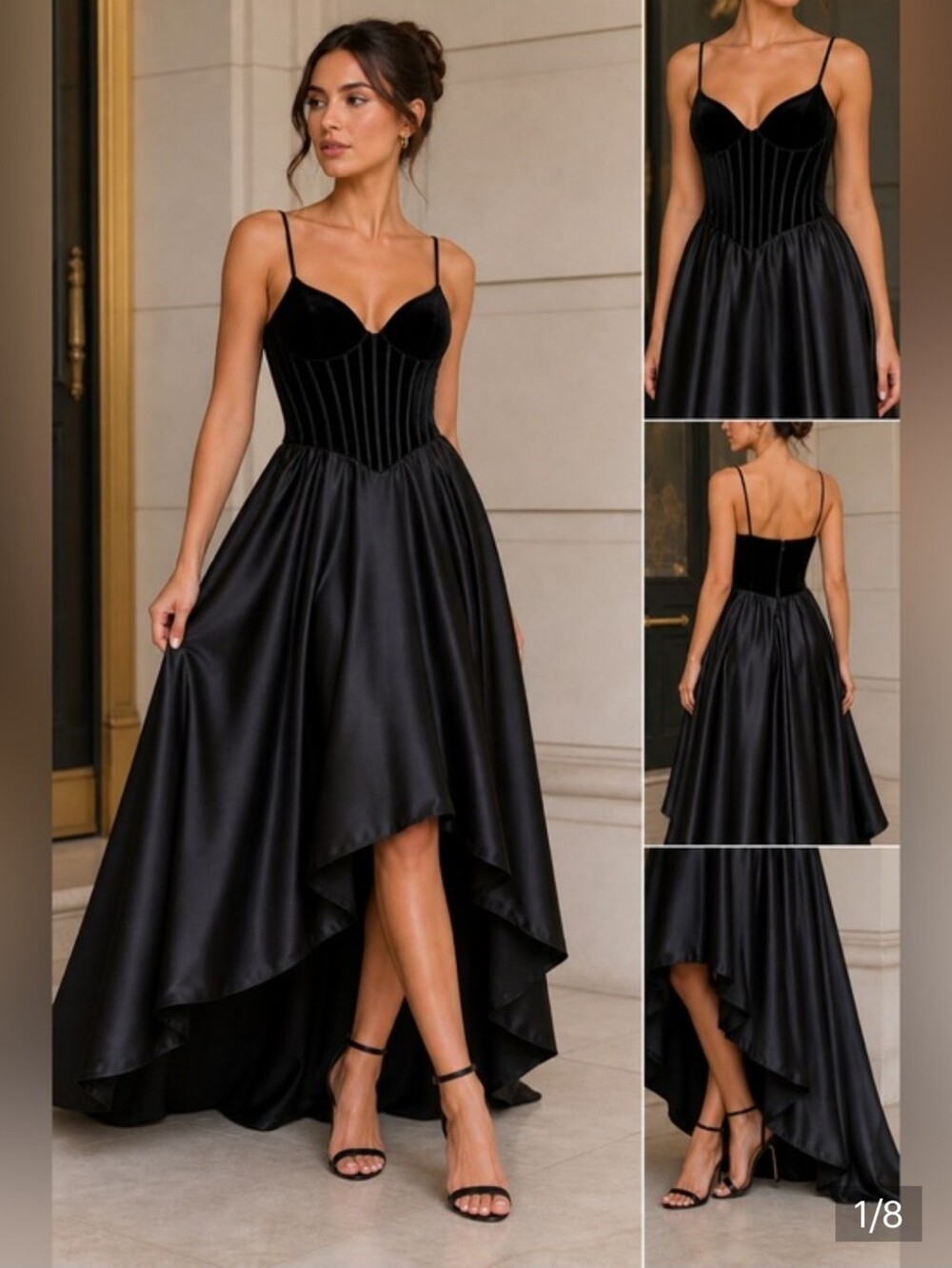 Vintage Tadashi Shoji for Cache Black Gothic Velvet Corset Satin Gown